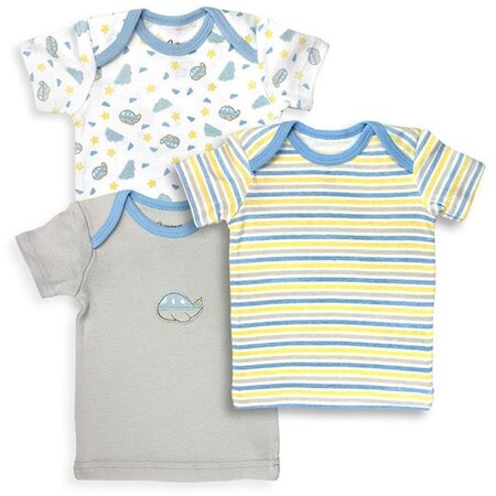 Rockabye Baby 152B-3-6 3 Piece Blue44; White44; Grey & Yellow Boys T Shirt Set44; Planes & Stripes Prints - 3-6 Months